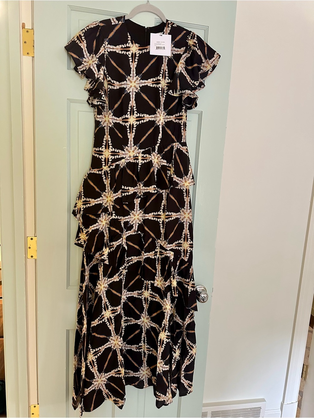Marie Oliver Black Patterned Ruffle-Tier Maxi Dress